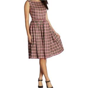 aint Geraldine Chenille Woven Holiday Plaid Royal Fuchsia Fit & Flare Dress XL